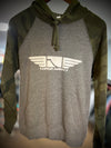 DROP Hoodie Pullover Grey w Camo Sleeves w white Drop Army F and Sleeve