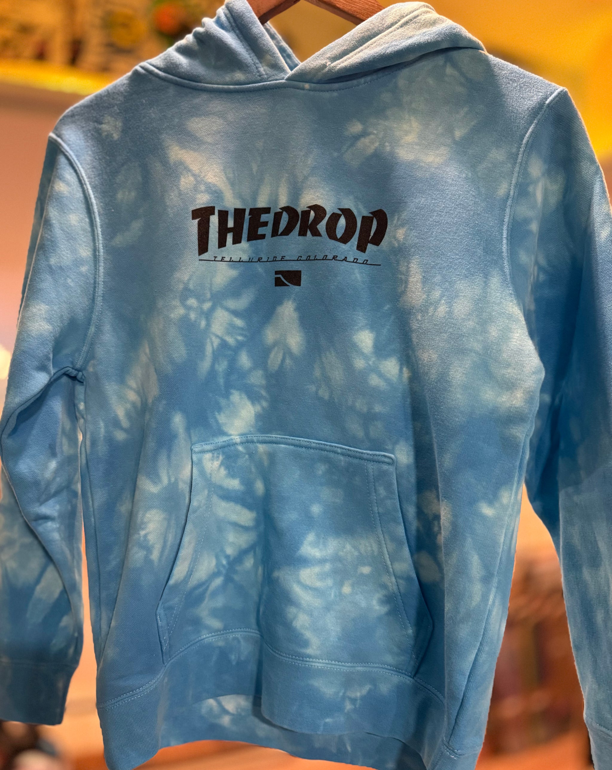 DROP YOUTH Hoodie Blue Tie Dye w Black or White Thrasher Font F